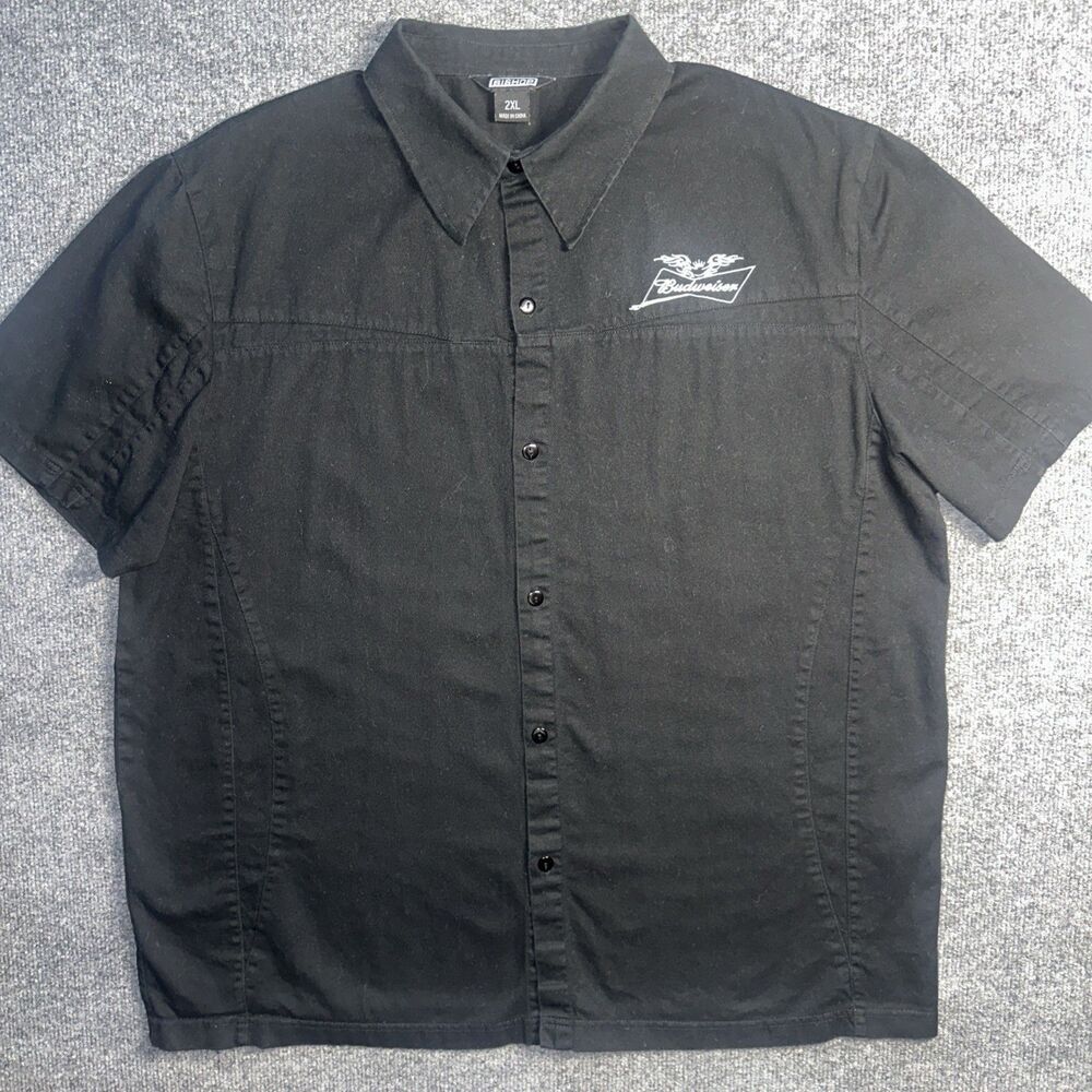 Budweiser Bishop Shirt Mens Medium Logo Embroidered Short Sleeve Button Up 2XL